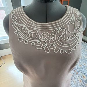 Anne Klein beige tweed embroidered dress 14
